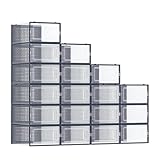 SONGMICS Schuhboxen, 18er Set, Schuh-Organizer aus Kunststoff, faltbar und stapelbar, für Schuhe bis Größe 44, transparent-anthrazitblau LSP18SB30