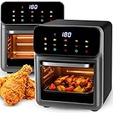 Retoo Heißluftfritteuse mit Backofenfunktion 12 L– Airfryer mit Sichtfenster & 10 Programmen 1350 W– Ölarmes Frittieren, Backen & Grillen für Zuhause & Familie