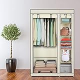 LEADZM Kleiderschrank, Faltschrank Stoffschrank Faltbare Garderobe Canvas mit Reißverschluss, Fächern, für Schlafzimmer, Wohnzimmer (Beige, 110 x 45 x 175 cm)