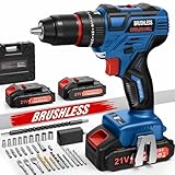 21V Brushless Akkuschrauber, Akku Bohrmaschine mit 2 Akkus, Akku-Bohrschrauber 60Nm Max, 25+3 Drehmomente, 2 Geschwindigkeiten, LED-Licht, Akku Schlagbohrschrauber 29 Zubehör für DIY Und Heimprojekte