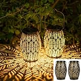 JOYCREATOR LED Solarlaterne für Außen 2 Stück, Metall Solar Laternen für Draußen Hängend/ Stehend, IP65 Wasserdicht Solarlampen für Außen Garten Orientalische für Balkon Baum Camping Garten Deko