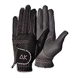 AK Horse Riding Gloves Reithandschuhe für Damen, Herren und Kinder mit Steinen AKRS-6710 (Schwarz/Rosa, 2XL)