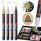 DAPAWIN Permanent Marker Fein Wasserfest Stift: Trocknen Schnell Lackstift Glasmalstifte 0.7mm, 4 Farben Wasserfester Stift: Schwarz, Weiß, Gold, Silber, für Stein, Glas, Holz, Reifen, Metall, Papier