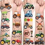 Traktor Tattoos für Kinder,10 Blätter Bauernhof Fahrzeug Kindertattoos Hautfreundlich Set Temporäre Tattoos zum Aufkleben,Mitgebsel Kindergeburtstag Geschenke Party Deko Traktor Spielzeug Tattoo Kinde