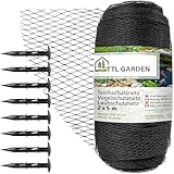 TTL Garden Teichnetz Vogelschutznetz 2x5m schwarz 30g/m² - 12x12mm engmaschig Starkes HDPE Poolnetz Obstbaumnetz Gartennetz, Vogelabwehr Netz, reißfest dehnbar robust mit 8 Bodenanker