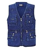 KTWOLEN Herren Ärmellose Denim Weste Multi-Taschened Jeans-Weste Freizeit Jacke Outdoor Jagd- und Angler Bikerweste Motorradweste Wandern Weste