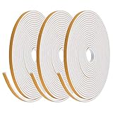 YOTINO 6x3mm KlebebandDichtung Streifen Schaumband Dichtung Streifen Tür Fenster Luftzug Ausschlussweiß, 3 Rollen)
