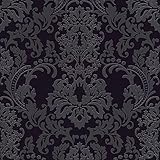 Neobarock Tapete in Schwarz und Grau | Ornament Tapete im eleganten Stil | Schwarze Vliestapete mit Barock Muster ideal für Schlafzimmer