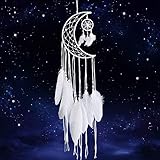Dremisland Weiß Traumfänger Handgemachte Mond Traumfänger Federn Dreamcatcher Makramee Wandbehang Boho Wand Dekoration Weihnachten Ornamente Craft Geschenk