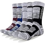 YUEDGE Wandersocken, 3/5 Paar atmungsaktive Laufsocken für Herren, Sport Socken mit Sohle und Knöchel, Anti-Blister Trainersocken Weinrot / Blau / Hellgrau / Grau / Schwarz XL