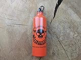 ORLETANOS Benzinflasche Aluminium 800ml Orange Skull kompatibel mit Harley Davidson Schwingentaschen Seitentasche Satteltaschen Sportster Softail Rocker Biker Aluminium Alu Flasche benzin