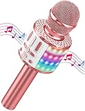 Karaoke Maschine Kinder mit 2 Mikrofon, Mini Karaoke Drahtlosen Mikrofon, Tragbares Bluetooth Lautsprecher mit LED-Lichtern, Geschenke Spielzeug für Mädchen und Jungen