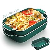 Lasagneform, 2 Stück, 22 x 12 cm, rechteckige Keramik-Auflaufformen mit Griff, farbiger kleiner Ofen auf Tisch, Backform, ideal für Ofen, Keramik, Backform, Lasagne(grün)