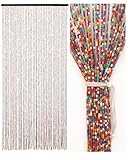 Ezcasch 90x190cm Perlenvorhang Türvorhang als Balkontür Dekoration 52 Stränge Bohemian-Stil Bambusvorhang Handarbeit aus Holzperlen für Fenster/Zimmer, Bunt Regenbogen