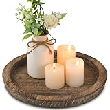 Hanobe Kerzenständer Holz Deko Tablett: Rund Holztablett Vintage Kerzenteller für Tischdeko - Rustikal Braun Klein Dekotablett Kerzentablett für Wohnzimmer Tisch
