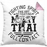 Muay Thai Kissen mit Füllung 40x40 Geschenk Muay Thai-Kämpfer Geschenkidee Fighting Spirit The Art of Fighting (Rosa)