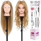 Neverland Frisierkopf 60% Echthaar Friseurkopf 24 Zoll Trainingsköpfe für Friseure Übungskopf Friseursalon Puppenkopf Friseur Mannequin kopf mit Tischhalter + Haar Styling Braid Set