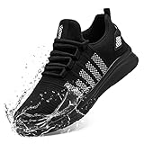 FLOWING PLUME Wasserdicht Laufschuhe Herren Sportschuhe Leicht Turnschuhe Running Schuhe Walkingschuhe Atmungsaktiv Joggingschuhe Fitness Sneaker (Schwarz Weiß,43.5EU)