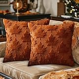 Halloween Herbst Ahornblatt Kissenbezug,2 Stück Kopfkissenbezug mit Ahornblattmuster Kissenhülle Herbst Weicher Plüsch Sofakissenbezüge Herbstdekoration für Wohnzimmer Sofa Garten Schlafzimmer (02)
