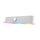 Trust Gaming GXTrust 1619W Rhox PC Soundbar mit RGB Beleuchtung 12W (6W RMS), Stereo Computer Boxen, USB-Betrieb, 3.5 mm AUX Anschluss, Kleine PC Lautsprecher für Desktop TV Laptop, Weiß