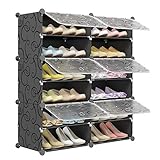 KOUSI Tragbares Schuhregal, Organizer, 24 Paar, Turm-Regal, Aufbewahrungsschrank, Ständer, erweiterbar für Absätze, Stiefel, Hausschuhe, 6 Etagen, Schwarz