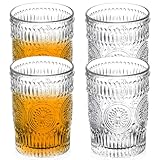4er Set Trinkgläser, 380ml Vintage Gläser Wasser, Transparent Wassergläser für Wasser Getränk Cocktail Tee Saft Limo, Tumbler Gläser spülmaschinenfest für Zuhause Büro Bar