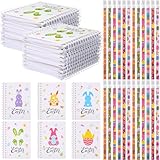 Crtiin 48 Pcs Easter Stationery Gift Easter Notebooks Pencils Set for Kids Mini Spiral Easter Notepads Easter Blessings Pencils Bunny Party Favor Fillers Classroom Reward Prizes Carnival Church Gift
