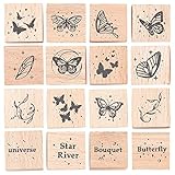 CRASPIRE Holz Gummi Stempel Set Schmetterling Dekorative Holzstempel Set Scrapbook Stempel für die Herstellung von Kunst Basteln Briefe Karte Tagebuch Scrapbooking DIY Journal Planer