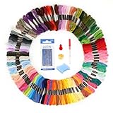 Strehknewen Stickgarn Set 100 Farben, Stickset für Anfänger und Profis, 8 Meter Baumwollgarn, Stickpackung mit DIY Zubehör, Kreuzstich, rotes und buntes Stickgarn