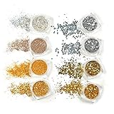 PHOGARY Grob Bastel Glitzer, Gold Silbe Nail Glitter, Nagel Glitzer Festival Holographic Glitzerpulver für Gesicht, Glitzerpuder für Nagel HaarsträHnen Basteln Party Make Up, 1g/Box 8 Pcs