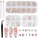 Strasssteine nägel, Tikplus 1560 Stück Glitzersteine Nägel, Flache Rückseite Kristall Rhinestones Gems mit Dotting Pen und Pinzette, Steinchen für Nageldesign, Handwerk, 3 Kartons