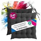 wometo 2er Set Sitzkissen Stuhl 40x40 Oeko-TEX - dunkelgrau grau Sitzpolster Stuhlkissen mit Bändern/Schleifen für Indoor und Outdoor (2 Stück)