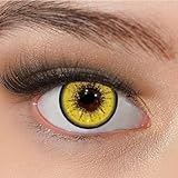 Kontaktlinsen farbig ohne Stärke gelb | crazy Jahreslinsen Anime | weiche Linsen Hydrogel | 2 Stück Farblinsen + Linsenbehälter | Devil |Cosplay | Manga | Fasching | Halloween | Charmiga Loco Yellow
