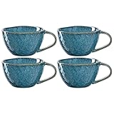 Leonardo Matera Kaffee-Tassen 4-er Set, spülmaschinengeeignete Keramik-Tasse, 4 mikrowellenfeste Becher, Tassen aus Steingut, blau 290 ml, 018588