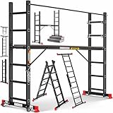 Masko® Baugerüst Alugerüst Gerüst 𝟰𝗶𝗻𝟭✓ Anlegeleiter ✓ Bockeiter ✓ Arbeitsgerüst ✓ treppenleiter✓ Arbeitsbühne | bis 150 KG belastbar | Anti-Rutsch beschichtet | Gerüstleiter | GS geprüft (EN 131)