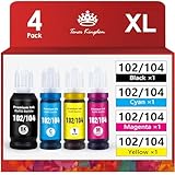 Toner Kingdom 104 102 Tinte Kompatibel mit Epson 104 multipack für Epson EcoTank ET-2720 ET-2710 ET-2715 ET-4700 ET-2820 ET-2711 mit Epson 102 für Epson EcoTank ET-2750 ET-2850 ET-4750 ET-2856 ET-4850