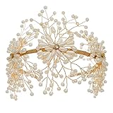 Kristall-Tiara, goldfarben, Vintage-Stil, handgefertigt, Perlen, Braut-Stirnband, Kopfbedeckung, Hochzeit, Kristall-Tiara, Königin, Stirnband, Prinzessinnenkrone für Frauen, Mädchen, Brautschmuck