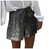 Generisch Shorts Damen Pailletten Hose Hohe Taille Kordelzug Shorts Damen Metallic Hotpants Pailletten Glitzer Shorts Festivals Outfits Glänzend Kurz Hose Sexy Hotpants， Schwarz， XXL