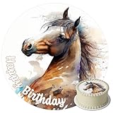 J&M DECO Tortenaufleger Pferd – essbare Tortendeko aus Zuckerpapier Ø 20 cm – Pferdemotiv für Kindergeburtstag & Pferdeparty – gebrauchsfertig – Made in EU