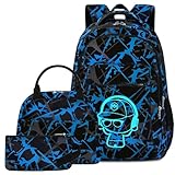 LEDAOU Schulrucksack Junge Teenager Kinder Juvenile Mädchen Daypack Mädchen Freizeitrucksack Backpack(Sketch Blau)