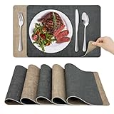 KitchenBoss Platzsets Abwaschbar Tischsets Abwaschbar: Platzdeckchen und Untersetzer 6er Set Hitzebeständig Tischset rutschfest Doppelseitigen Platzset (Grau Aprikose) 43x30cm,10x10cm