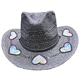 Generisch Lichtfangender Stroh Cowboyhut Für Damen | Stroh Cowboyhut Mit Breiter Krempe | Uv Schutz Strohhut Cowgirlhut Für Damen Mit Mond Und Stern | Stilvolle Strohhüte Für Damen