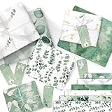 Papierdrachen 6 Bögen Geschenkpapier | 60x40cm - 6 verschiedene Designs hochwertig auf 80g/m² Papier - Eukalyptus- Geschenkverpackung zur Taufe, Kommunion, Konfirmation - mit 12 Etiketten - Set 1