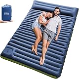 Doppel Isomatte Ultraleicht, 12CM Dicke Camping Isomatte Selbstaufblasend für 2 Personen Aufblasbare, Luftmatratze Camping Wasserdicht mit FußPumpe & Kissen, für Reise, Outdoor, Wandern, Strand