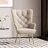 Aivermeil Sessel Wohnzimmer Einzelsofa Loungesessel modern Relaxsessel mit Hocker,Gold Metallfüßen, Samt, für Wohnzimmer Schlafzimmer, Bis 150 KG Beige