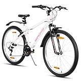 Hiland 26 Zoll Damen Mountainbike, 18-Gang Schaltung, Mountainbike mit V-Bremsen, Robustes MTB für Frauen, Weiß