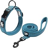 Creation Core Reflektierende Nylon Hunde Halsband und Leine Training Set für All Season Gepolsterte strapazierfähigem Verstellbare, XXXL(23.6-25.6'), Blau