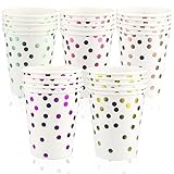 Pappbecher Einwegbecher Bunte Trinkbecher Becher Einweg mit Gold Dot Partybecher 250ml Disposable Paper Cups Papierbecher für Party Weihnachtsfeier Kinderparty Hochzeit 50 Stück (C)