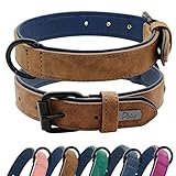 Didog Hundehalsband aus weichem, gepolstertem Leder, atmungsaktives, strapazierfähiges Hundehalsband aus Leder mit Verstellbarer rostfreier Metallschnalle für mittelgroße und große Hunde, Braun, M
