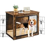 Yaheetech Hundekäfig Möbel mit Hundedecke & 2 Türen, Hundebox für Zuhause, Moderne Hundehütte Indoor bis zu 61 kg, Hundebox Holz für Wohnzimmer, 80x56x64 cm, Braun